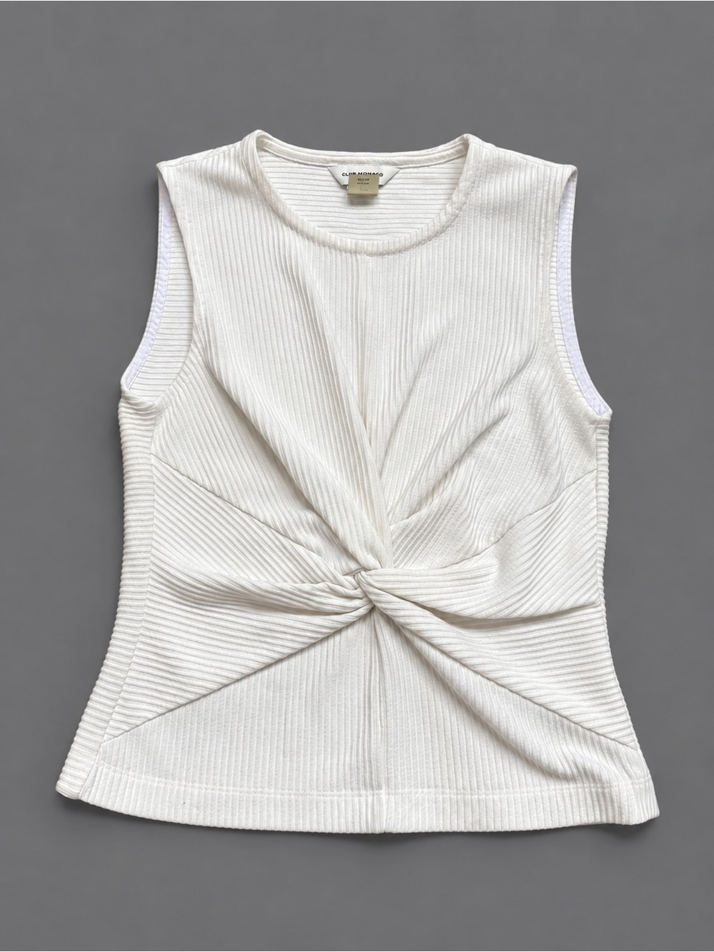 Club Monaco White Ribbed Twist-Front Tank Top